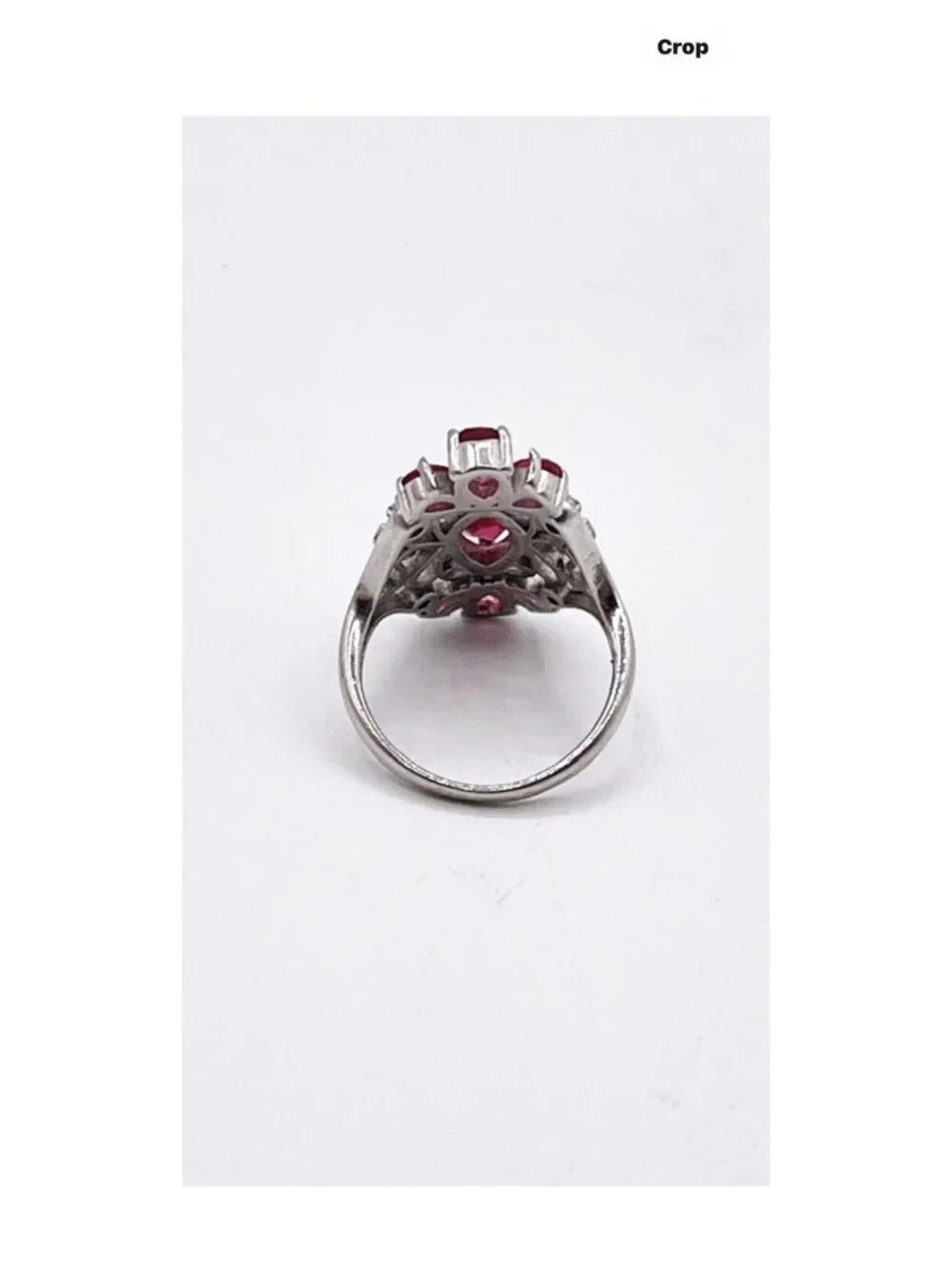 925 Sterling Silver Pink Stone Statement Ring Size 7 Art Deco Filigree Floral